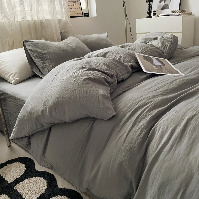 Fashion Dark Gray Duvet Cover Sets Brushed Quilt Covers Single Double Queen Bedding Sets Pillowcase Boys Solid Comforter Cover