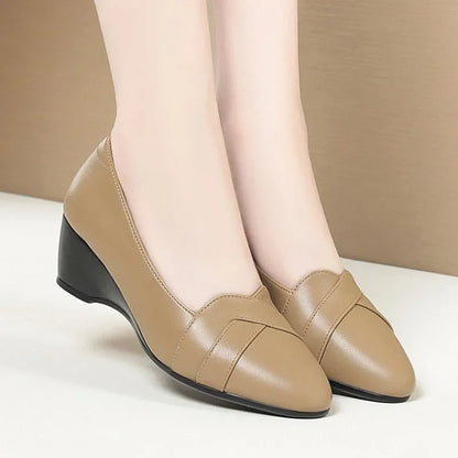 sapatos femininas women cute sweet apricot high quality pointed toe wedge heel shoes lady classic office career work shoes ea175